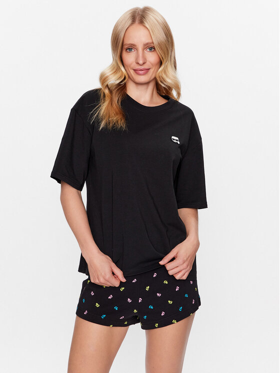 KARL LAGERFELD Пижама Ikonik Logo 221W2115 Черен Regular Fit