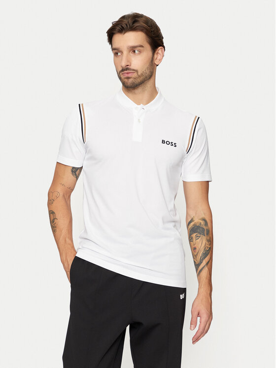 BOSS Boss Tricou Pariq 50534347 Alb Slim Fit