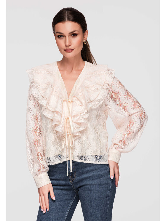 Ombre Ombre Bluzka OW-TS-E0027 Beżowy Loose Fit