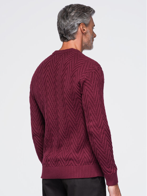 Ombre Ombre Sweter OM-SWSW-0190 Bordowy Regular Fit