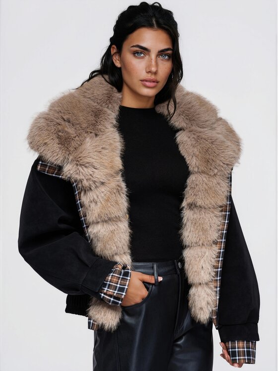 Ombre Ombre Kurtka zimowa OW-JT-E0016 Czarny Oversize