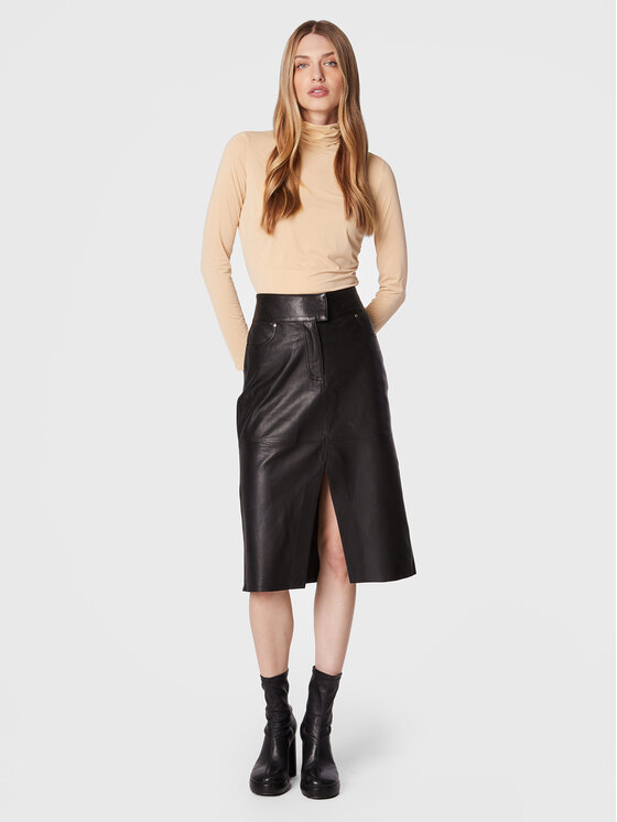 Notes Du Nord Notes Du Nord Usnjeno krilo Emma 12806 Črna Slim Fit