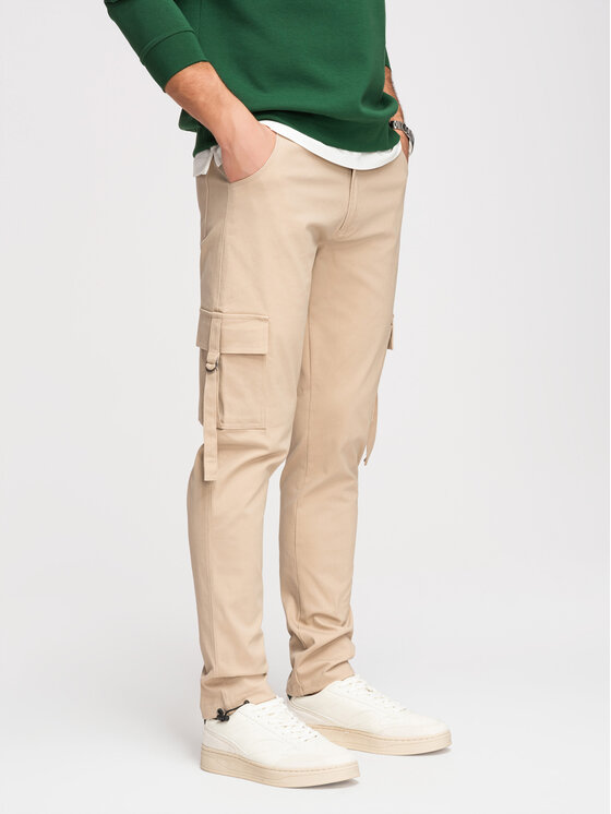 Ombre Ombre Spodnie cargo P1516 Beżowy Regular Fit