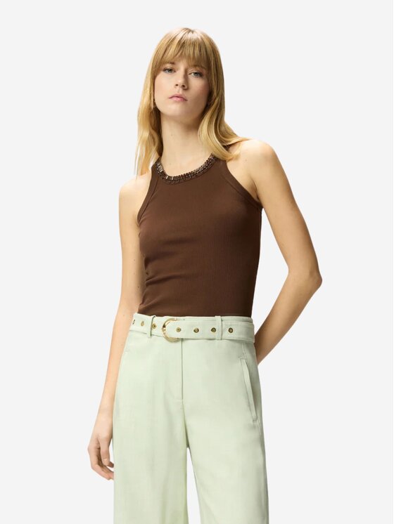 PINKO PINKO Τοπ REDBULL CANOTTA COSTINA COTONE Καφέ Slim Fit