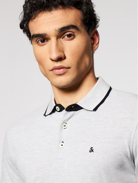 Jack&Jones Jack&Jones Тениска с яка и копчета Paulos 12136668 Сив Slim Fit