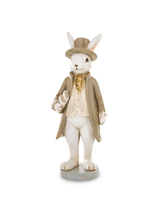 MIAhome MIAhome Figurka królik w kapeluszu ze skryptami pod pachą Beżowy