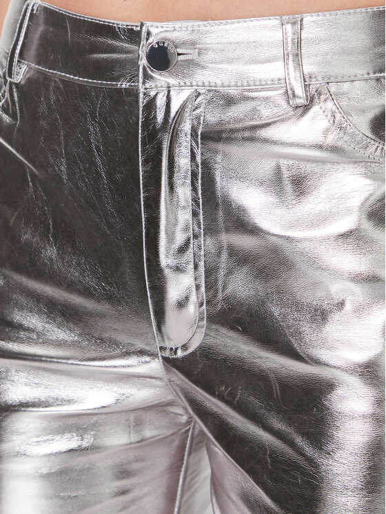 Guess Guess Dirbtinės odos kelnės W4RB33 WFWP0 Sidabrinė Regular Fit