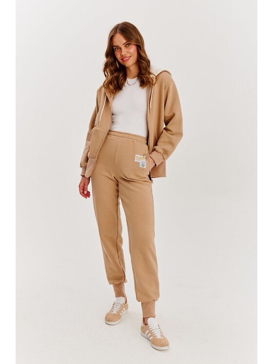 NAOKO NAOKO Teplákové nohavice Blooming Comfort Béžová Regular Fit