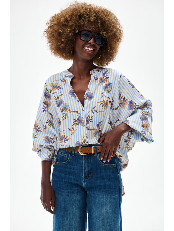 blue shadow blue shadow Bluzka Nina Niebieski Regular Fit