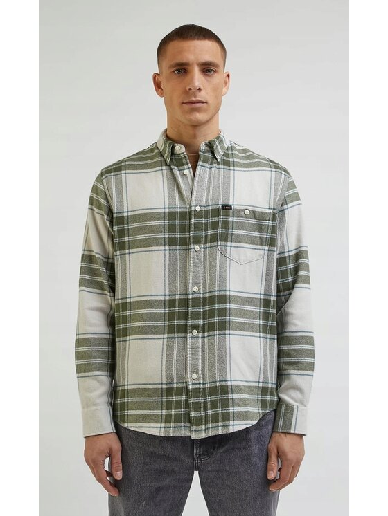 Lee Lee Koszula Riveted Shirt Zielony Relaxed Fit