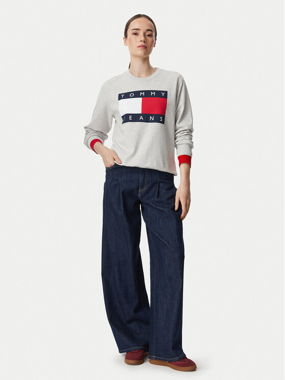 Tommy Jeans Tommy Jeans Džemperis ar kapuci Flag DW0DW23906 Gaiši pelēka Regular Fit