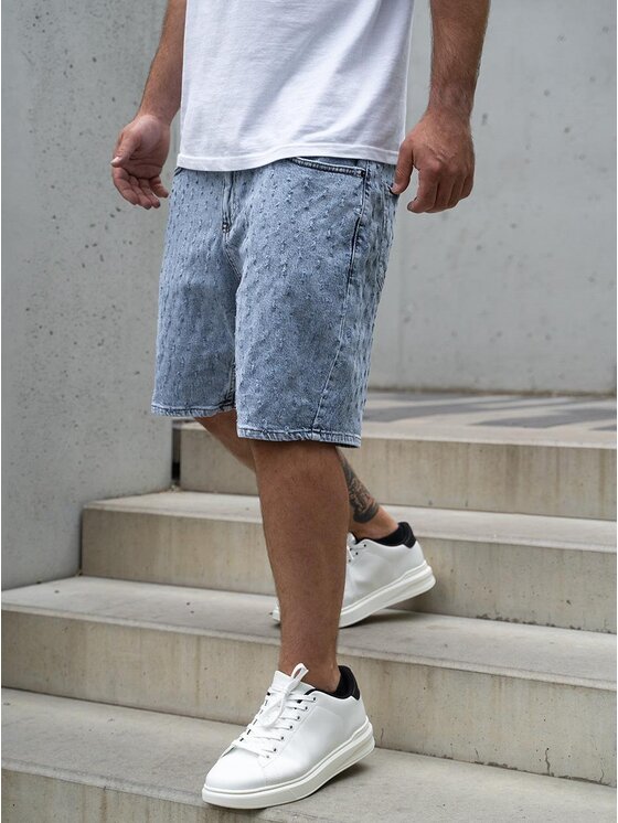 Jigga Wear Jigga Wear Szorty jeansowe Krótkie Spodenki Jeansowe Męskie Jasne Niebieskie Jigga Wear Small Outline Crown Dots M Niebieski Regular Fit