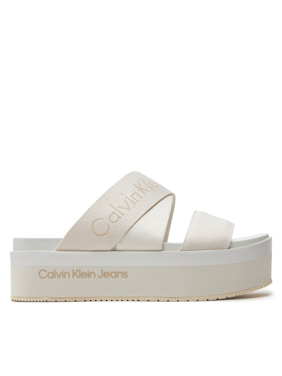 Calvin Klein Jeans Calvin Klein Jeans Nazouváky Flatform Sandal Webbing In Mr YW0YW01361 Bílá
