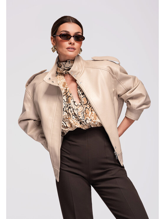 Ombre Ombre Kurtka przejściowa OW-JAFL-0104 Beżowy Oversize