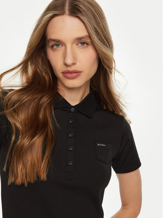 Guess Guess Тениска с яка и копчета W5RP4 7KARS2 Черен Regular Fit
