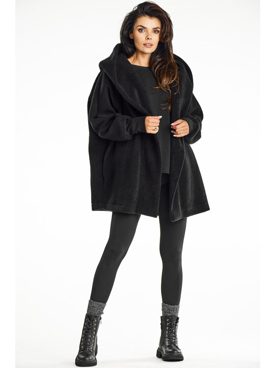 Awama Awama Płaszcz A681 Czarny Basic Fit