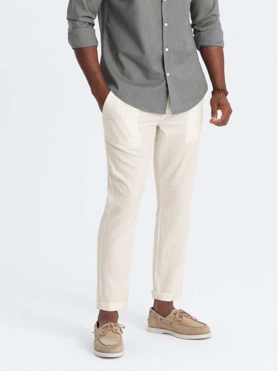Ombre Ombre Spodnie materiałowe OM-PACP-0198 Écru Chino Fit