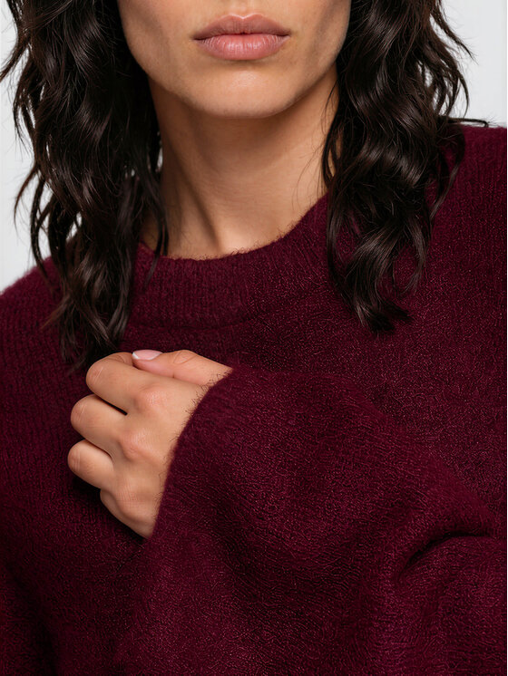 Ombre Ombre Sweter OW-SW-E0062 Bordowy Relaxed Fit