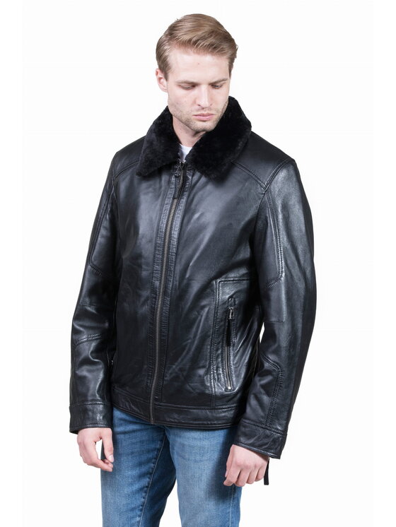 David Ryan David Ryan Kurtka skórzana CARLO Czarny Slim Fit