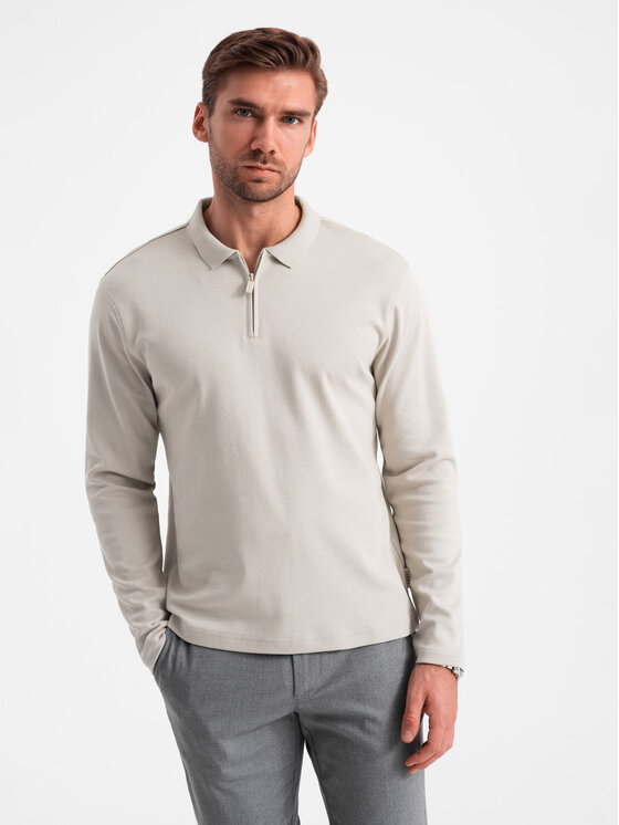 Ombre Ombre Longsleeve OM-POLS-0130 Beżowy Regular Fit