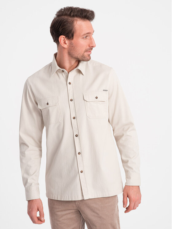 Ombre Ombre Koszula OM-SHCS-0146 Beżowy Regular Fit