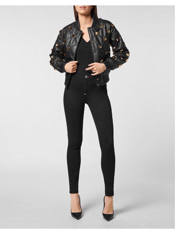 PHILIPP PLEIN PHILIPP PLEIN Kožená bunda 3079 Čierna Slim Fit