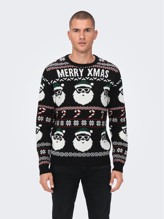 Only & Sons Pulover Xmas Santa 22023994 Negru Regular Fit