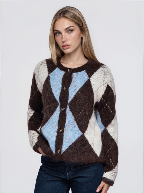 Ombre Ombre Sweter OW-SW-E0072 Brązowy Relaxed Fit