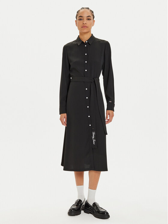 Tommy Jeans Tommy Jeans Rochie tip cămașă DW0DW19920 Negru Regular Fit