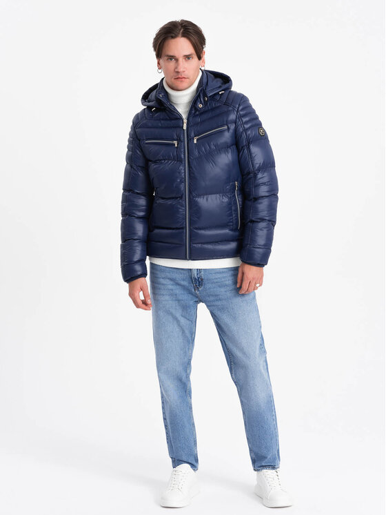 Ombre Ombre Kurtka zimowa OM-JAHP-22FW-010 Granatowy Regular Fit