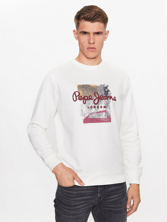 Pepe Jeans Felpa Melbourne Sweat PM582483 Bianco Regular Fit, taglia : L