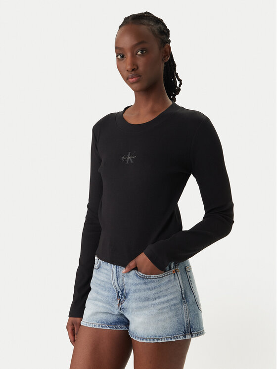 Calvin Klein Jeans Calvin Klein Jeans Blúzka Monogram LV047A803G Čierna Slim Fit