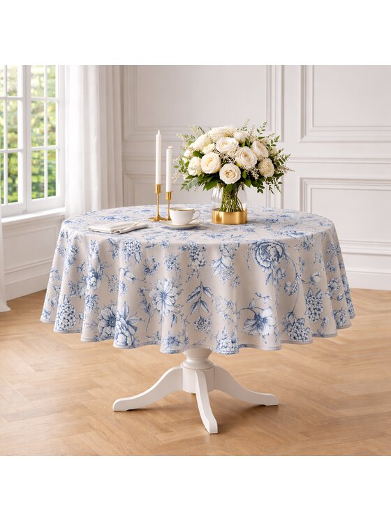 Roseberry Home Roseberry Home Obrus bawełniany w niebiesko-białe kwiaty Blossom Blue Biały