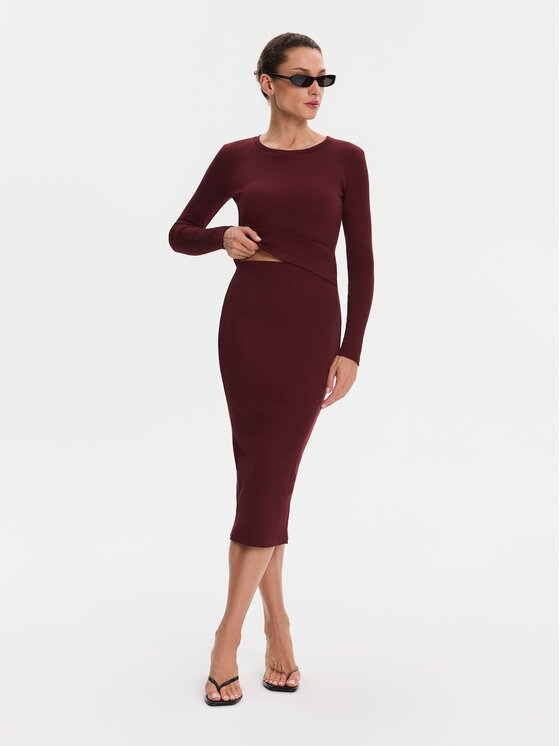 Nudyess Nudyess Bluzka Eos z prążka Bordowy Regular Fit