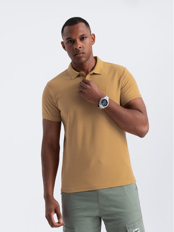 Ombre Ombre Polo OM-POBS-0100 Złoty Regular Fit