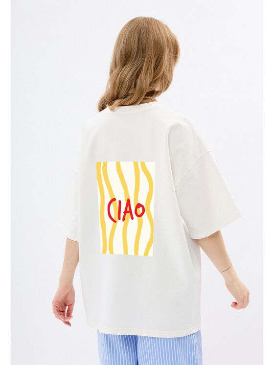 Mirons Mirons T-Shirt Print Biały Oversize