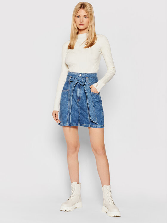 Tommy Jeans Gonna di jeans New Paperbag Mom Denim DW0DW10104 Blu Regular  Fit • Modivo.it