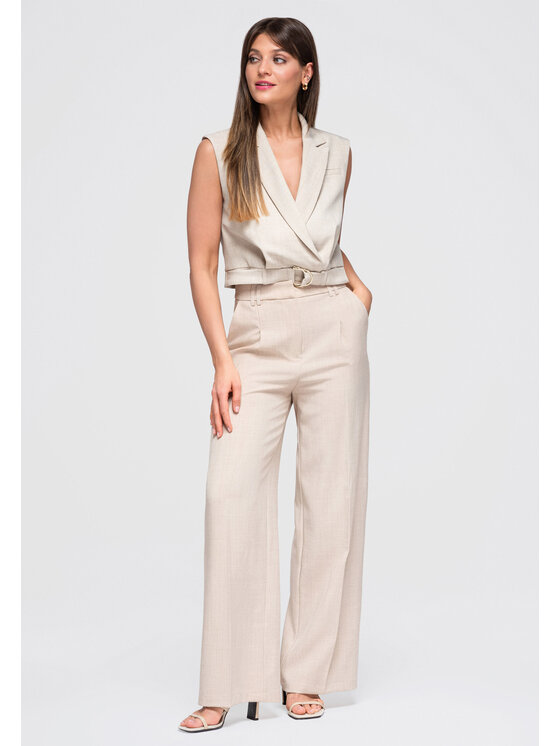 Ombre Ombre Spodnie materiałowe OW-PA-E0013 Beżowy Relaxed Fit