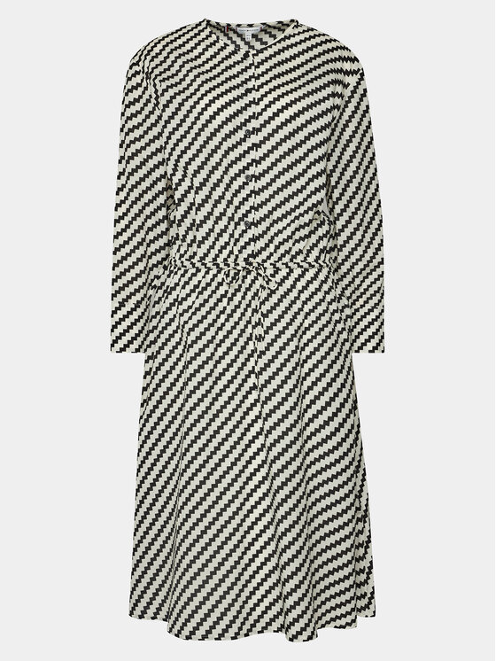 Tommy Hilfiger Tommy Hilfiger Každodenní šaty Zigzag Waisted Midi Dress WW0WW41157 Bílá Regular Fit
