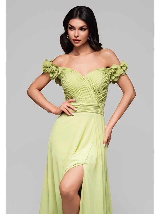 Ombre Ombre Sukienka wieczorowa LA-OM-DLR141 Zielony Regular Fit