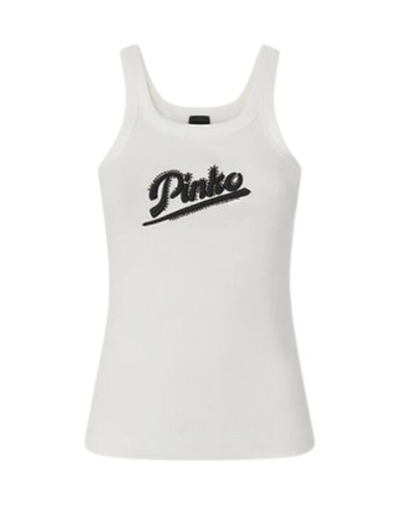 PINKO PINKO Top Canotta con ricamo e strass Biały Slim Fit