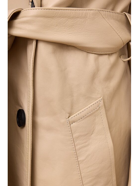 EPUZER EPUZER Płaszcz skórzany Phoebe leather Beżowy Standard Fit