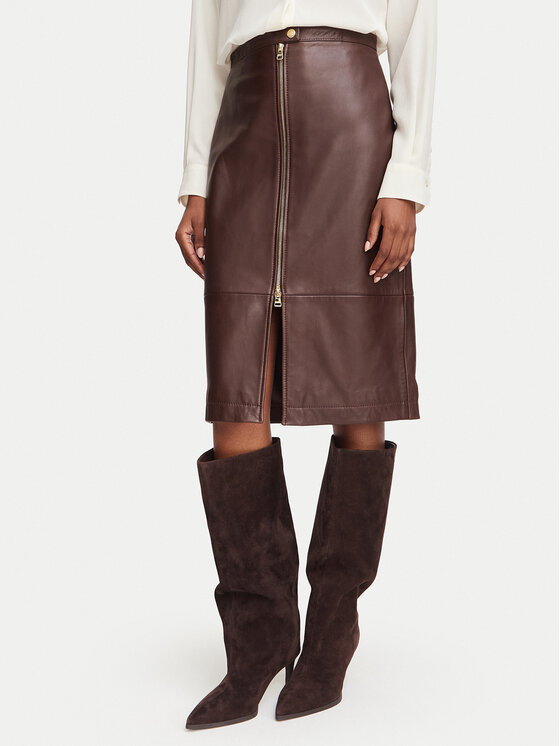 HUGO HUGO Кожена пола Lacelo 50563073 Кафяв Regular Fit