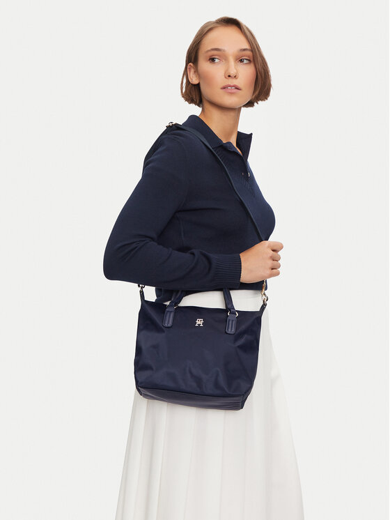 Tommy Hilfiger Tommy Hilfiger Torbica Poppy Th Small Tote AW0AW15640 Tamnoplava