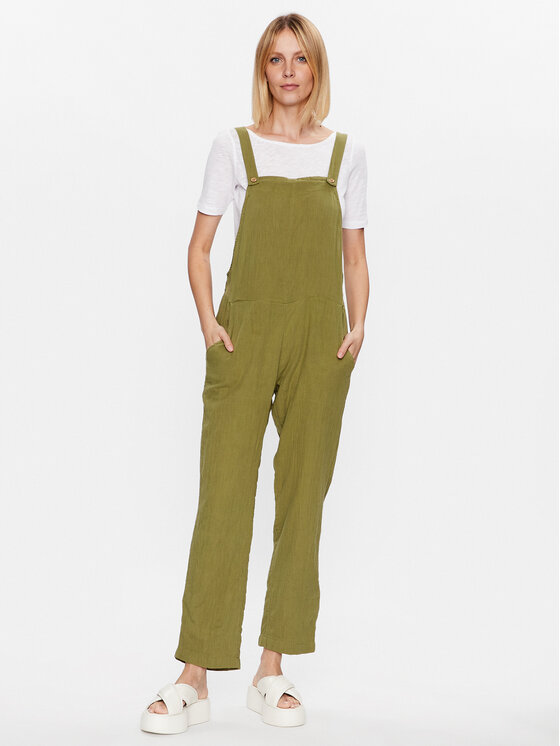 Roxy Jeans hlače z naramnicami Beachside Love ERJWD03698 Zelena Regular Fit
