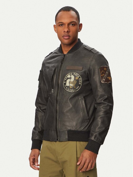 Aeronautica Militare Aeronautica Militare Geacă de piele 261PN5055U100839 Negru Regular Fit
