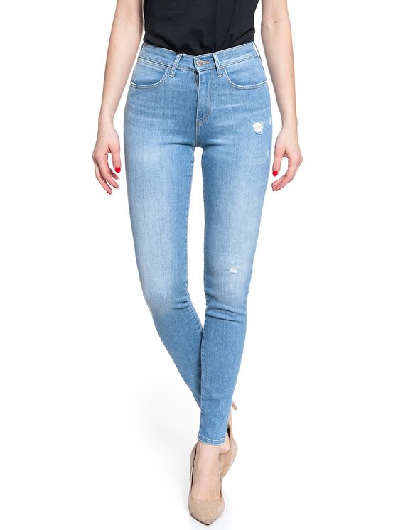 Wrangler Wrangler Jeansy HIGH RISE SKINNY Niebieski Skinny Fit