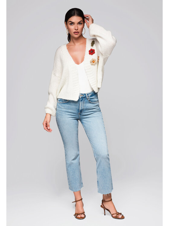 Ombre Ombre Kardigan LW-SWCD-0101 Biały Regular Fit