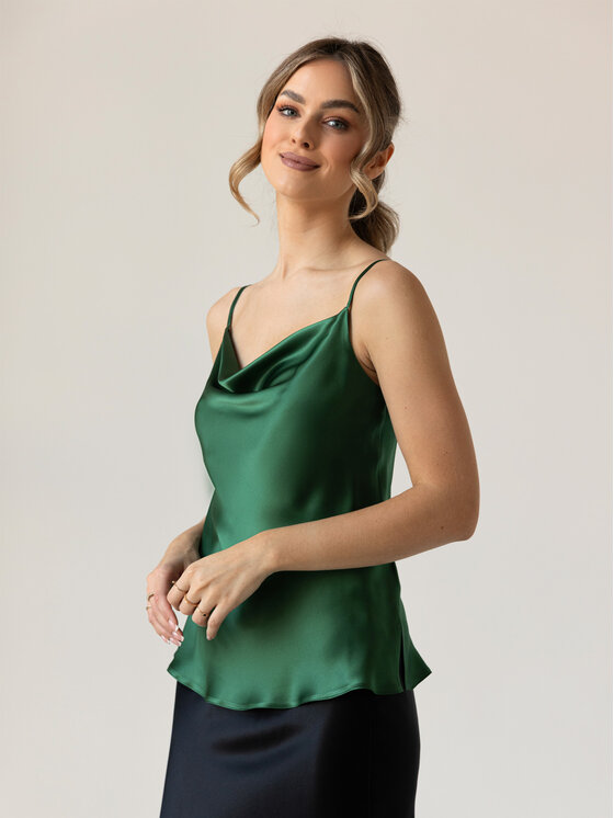 Cat&Cat Cat&Cat Top jedwabny z dekoltem woda Zelená Regular Fit