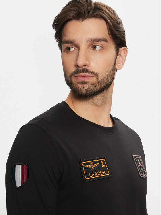 Aeronautica Militare Aeronautica Militare Majica z dolgimi rokavi 242TS2317J489 Črna Regular Fit